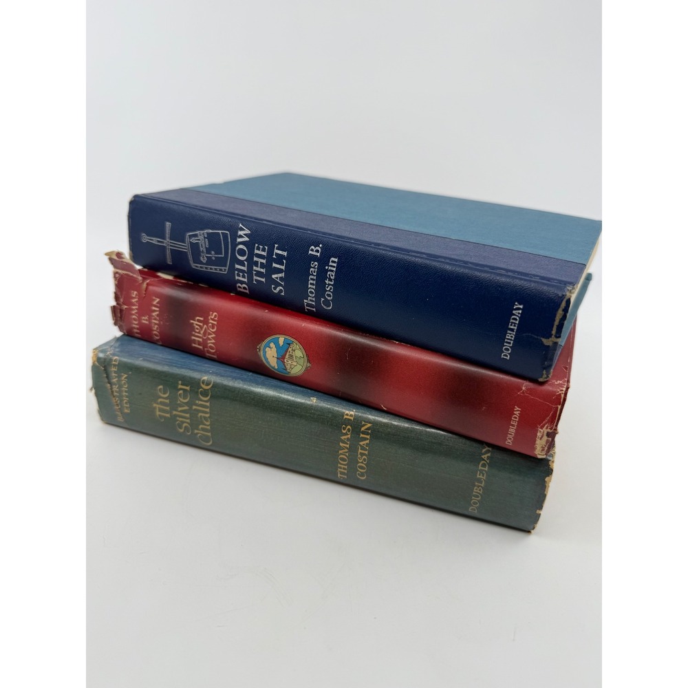 Vtg Thomas B Costain Hardcover Book Lot Below the Salt Silver Chalice 1957 Worn